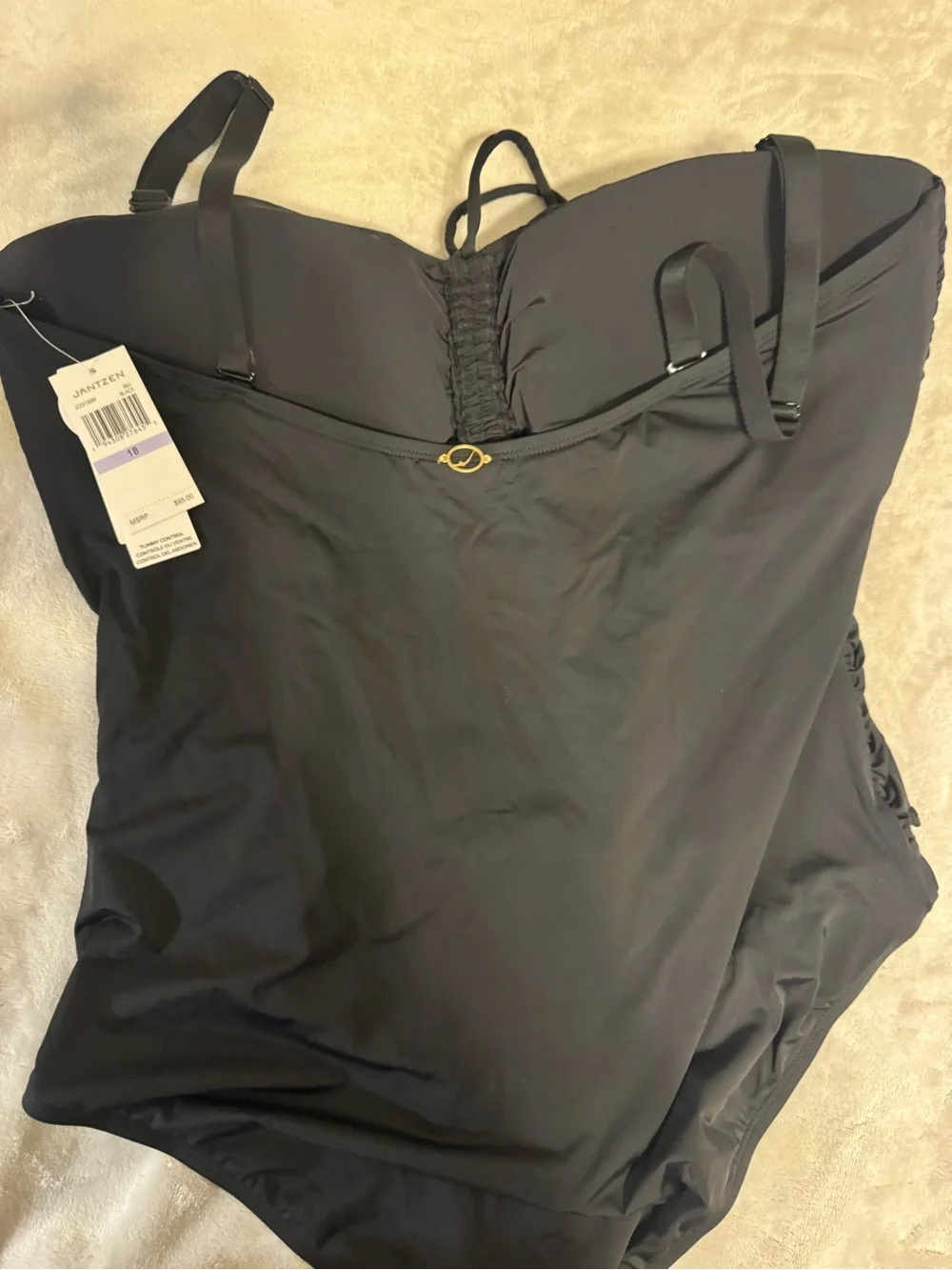 NWT Jantzen Black Tummy Control One Piece Swimsuit Size 18 Ruched Slimming